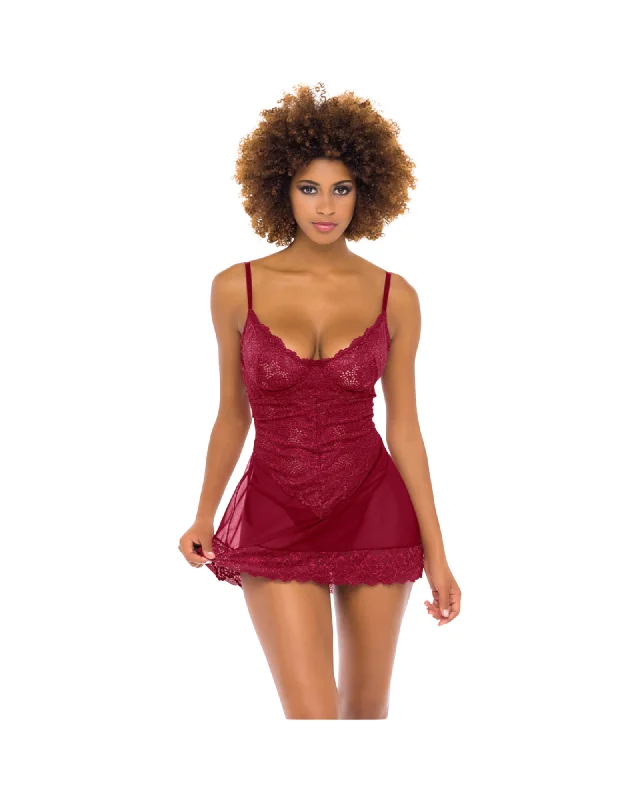 Women's sexy nightwear with adjustable design for comfort-Unlined Lace Cup Babydoll W/ G-String Women's sexy nightwear with adjustable design for comfort-Unlined Lace Cup Babydoll W/ G-String