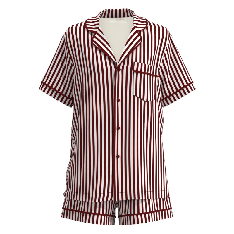 Comfortable matching mother and kid same suit for lazy days-Men's Satin Personalised Pyjama Set - Maroon/Light Pink  Stripes