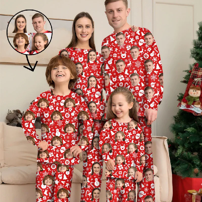 Comfortable mother and kid same suit for playtime-Custom Photo Pajamas Family Matching Set Christmas Matching Sleepwear Personalized Pajamas Happy Holidays