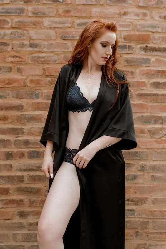 Cozy women's robes for cold evenings-Beltza Black Kimono Robe