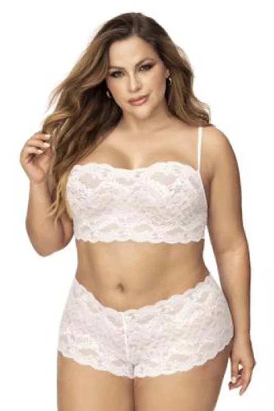 Sexy lingerie with adjustable straps-Mapale 206X Panty and Top Lace Set Color White