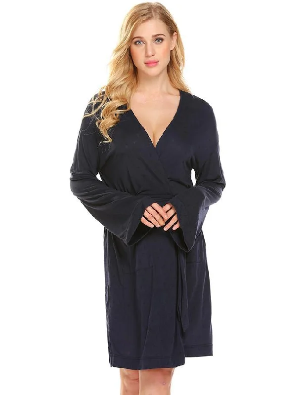 Cozy women's robes for after shower-Dressing Gown Long Sleeve Hollow Jacquard Bathrobe