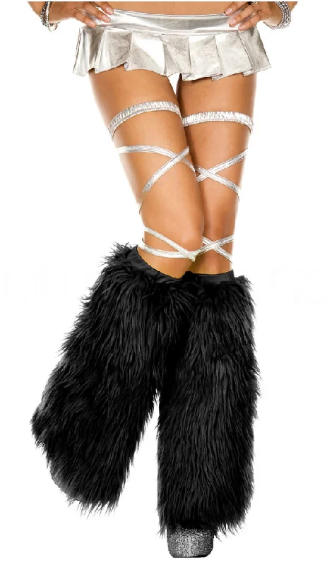 Nipple covers for discreet coverage-Furry Leg Warmers - Black