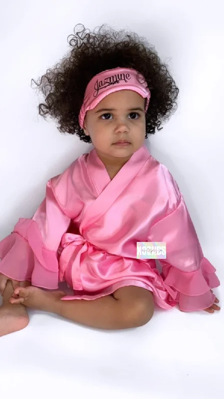 Soft cotton robes for warmth and comfort-Kids | Personalised Ruffle Robe | Baby Pink
