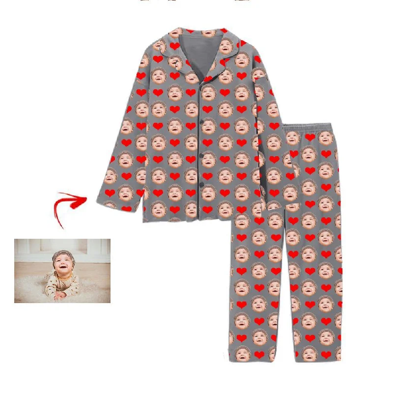 Comfortable mother and kid same suit for cozy days-Personalised Pyjamas Heart I Love My Baby Grey Comfortable mother and kid same suit for cozy days-Personalised Pyjamas Heart I Love My Baby Grey