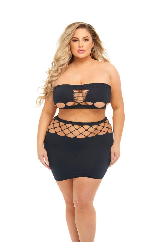 Sexy dress for tight bodycon fit-Pink Lipstick Net Worth 2pc Bandeau Set - Queen Plus Size - Black
