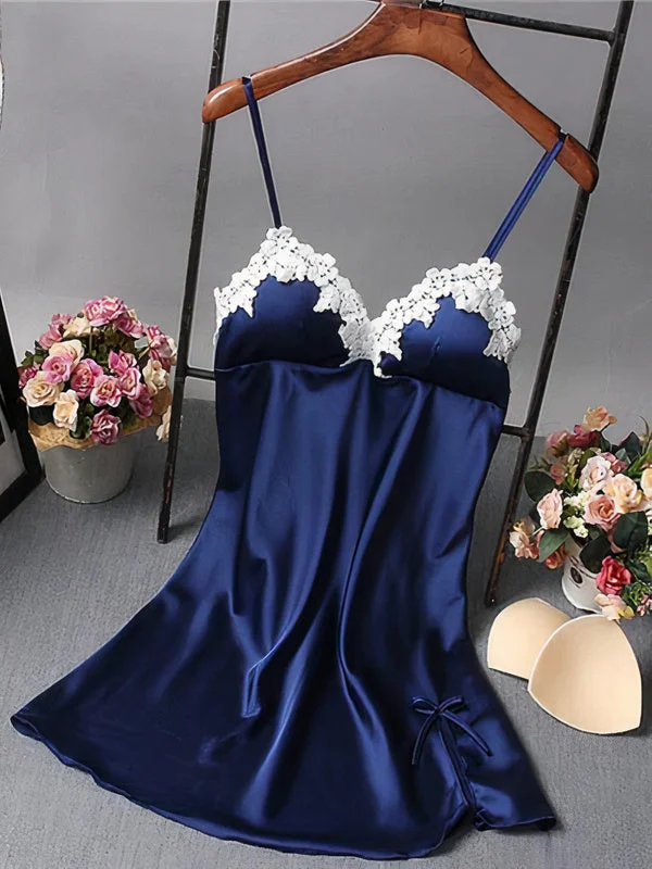 Women's sexy nightwear for a chic bedtime-Nuisette en Satin Dentelle pour Femme "Bleu Marine" Women's sexy nightwear for a chic bedtime-Nuisette en Satin Dentelle pour Femme "Bleu Marine"