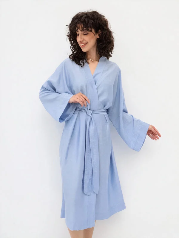 Cozy women's robes with elegant designs-Robe de Chambre Femme Manches 3/4 "Bleu"