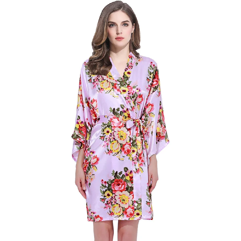 Elegant women's robes with luxurious fabric-Lavender Floral Bridesmaid Robes Kimono