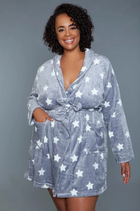 Women's robes with matching nightgown-Geovan Plush Robe Dark Grey White