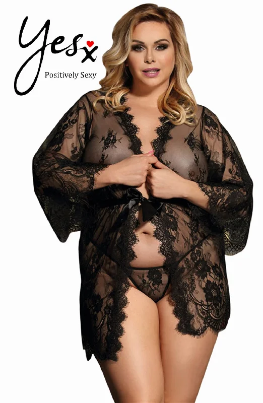 Sexy lingerie sets for honeymoon-YesX YX827Q Robe Set Black