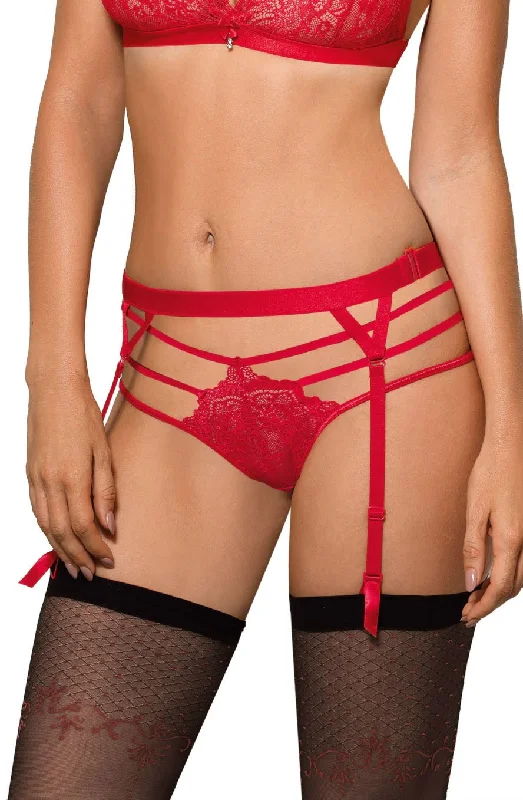 Affordable lingerie sets for daily wear-Roza Cyria Red Suspender Belt