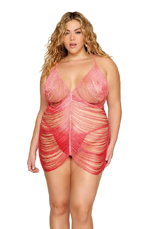 Sexy dress for casual chic look-Ombre draping fringe chemise