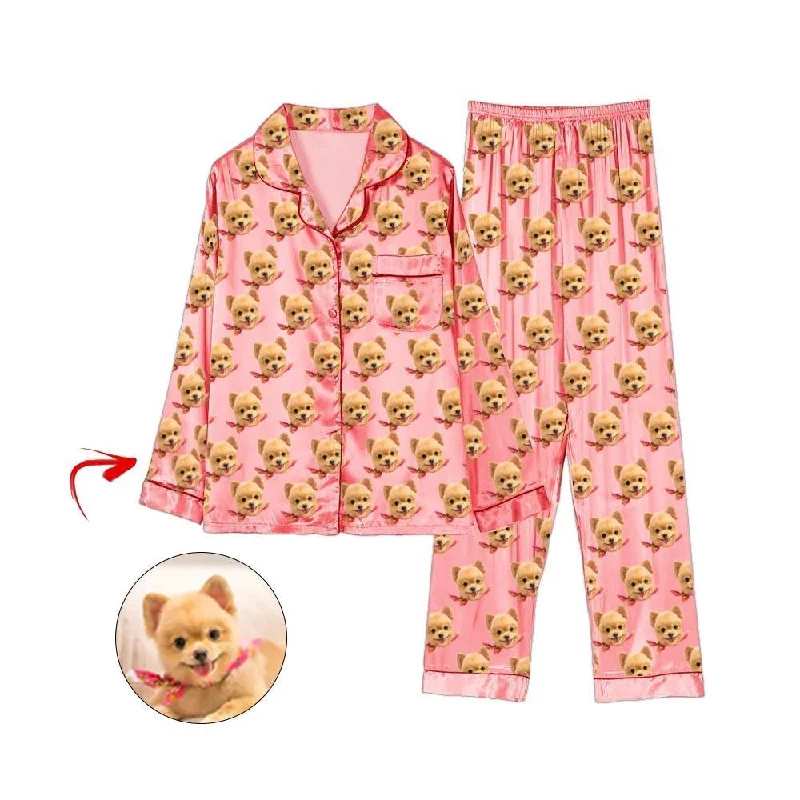 Matching mother and kid same suit for fall season-Custom Photo Satin Pajamas I Love My Dog Champagne Matching mother and kid same suit for fall season-Custom Photo Satin Pajamas I Love My Dog Champagne