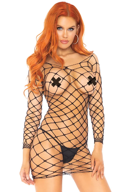 Sexy dress for clubbing wear-Leg Avenue Long Sleeve Mini Net Dress