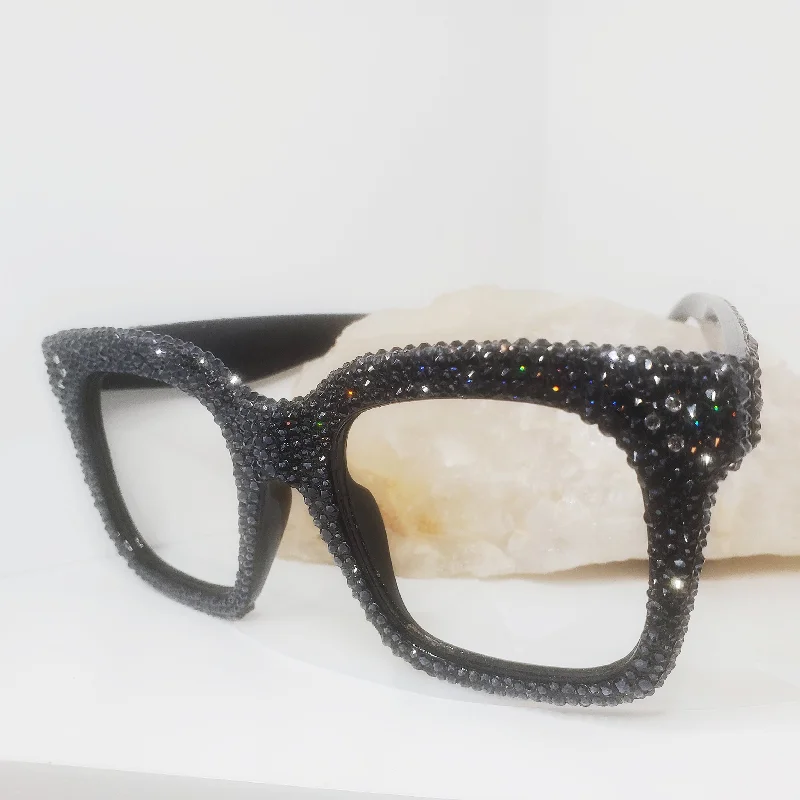 Nipple covers for fashion emergencies-Classic Black Crystallized Eye Glass Frames