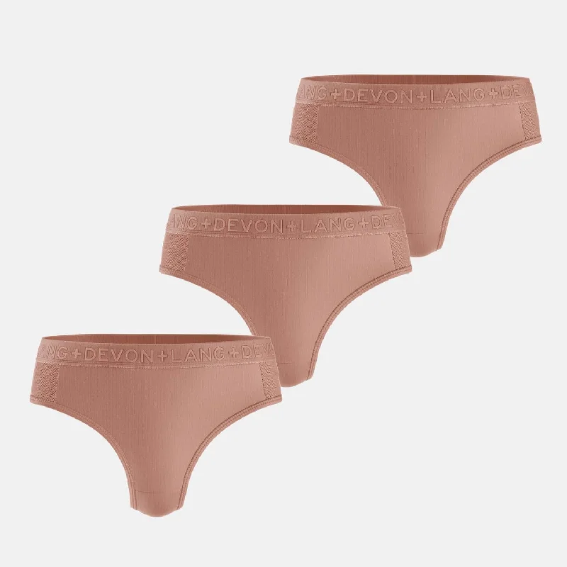 Comfortable women's panties for sensitive skin-Katrina Everyday Thong - Multi-Packs - Skin Bronze