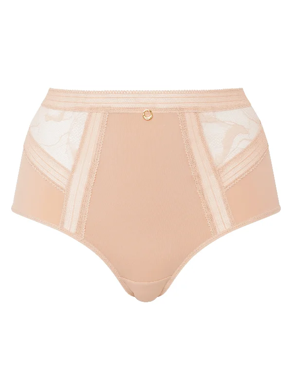Plus-size panties for extra comfort-Chantelle True Lace High waisted Full Brief Golden Beige