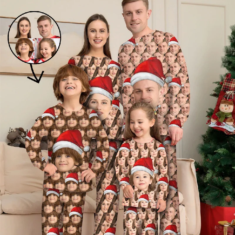 Stylish mother and kid same suit for vacations-Custom Photo Pajamas Family Matching Set Christmas Matching Sleepwear Personalized Pajamas Funny Mash Face