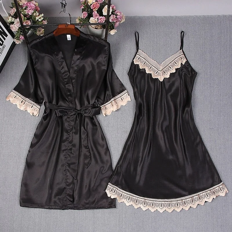 Stylish women's robes for a chic look-Fashion Women's Summer Mini Kimono Robe set