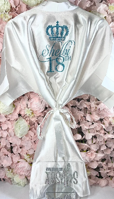 Soft women's robes with silky feel for bedtime-Kids | Personalised Satin Robes | Ivory