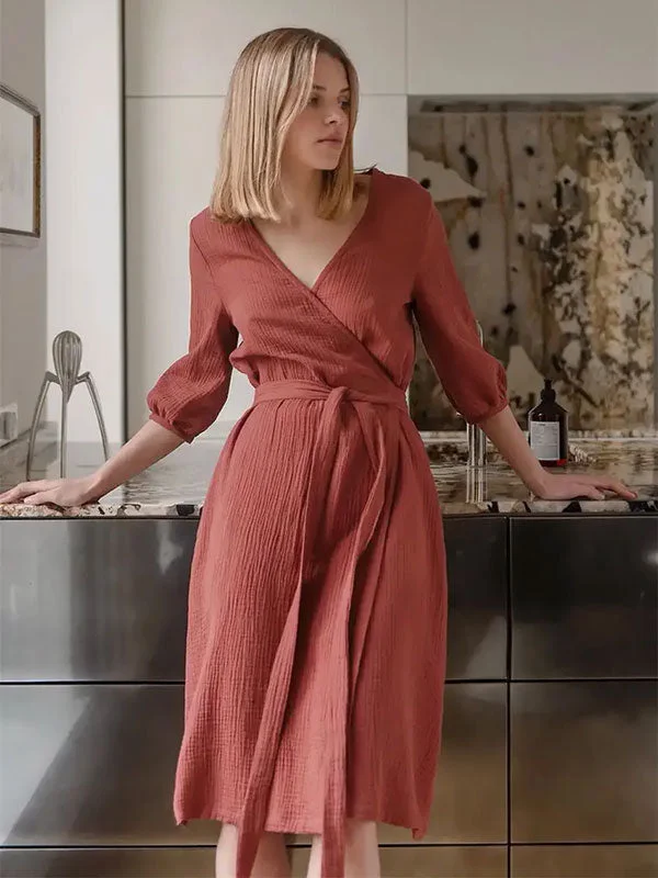 Soft satin robes for women for sleep comfort-Robe de Chambre Rouge En coton Pour Femme "Flocon de Douceur" Soft satin robes for women for sleep comfort-Robe de Chambre Rouge En coton Pour Femme "Flocon de Douceur"