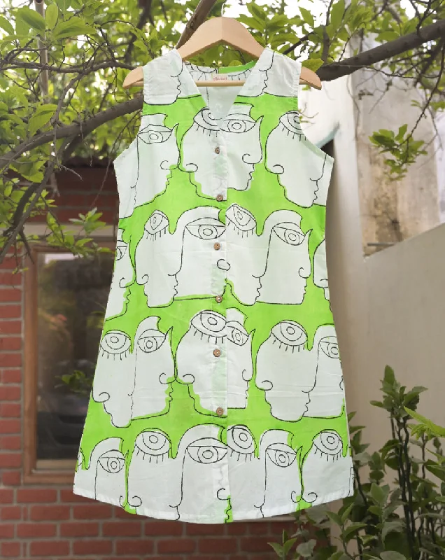 Mother and kid same suit for special occasions-Chehre Cotton Dress for Girls