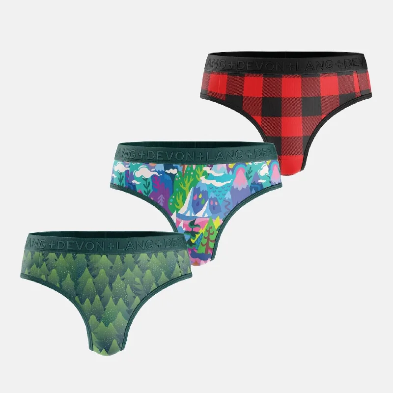 High-cut panties for shaping your legs-Bria Thong - Multi-Packs - Pines/Buffalo Plaid/Fantasy Mountain High-cut panties for shaping your legs-Bria Thong - Multi-Packs - Pines/Buffalo Plaid/Fantasy Mountain