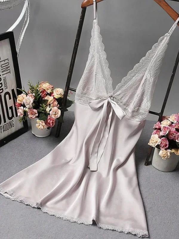 Soft satin women's sexy nightwear for ultimate elegance-Nuisette en Satin avec nœud pour Femme "Gris" Soft satin women's sexy nightwear for ultimate elegance-Nuisette en Satin avec nœud pour Femme "Gris"