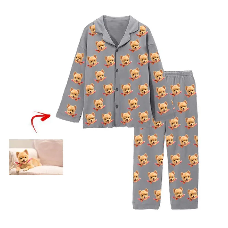 Elegant mother and kid same suit for special moments-Personalised Pyjamas I Love My Dog Grey