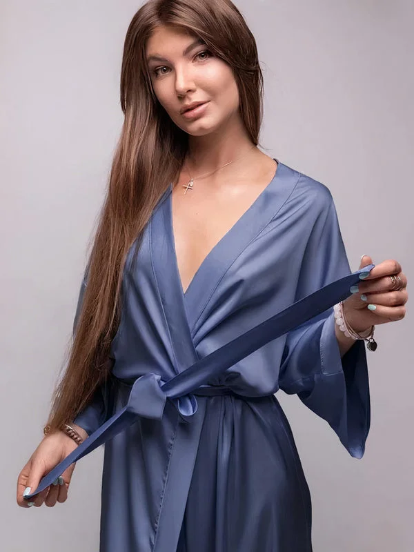 Comfortable robes for lounging at home-Robe de Chambre en Satin pour Femme "Marine"