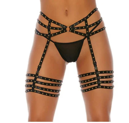 Push-up lingerie sets for enhanced cleavage-Studded Garter Belt Gold