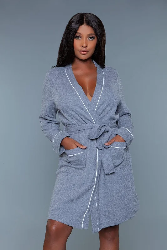 Elegant robes for women with silky fabric-Geovan Waffle Self Tie Robe Grey