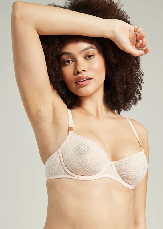 Stretchable lingerie sets for comfort-The Sheer Deco Lift Balcony Bra Blush Pink Up to GG Cup