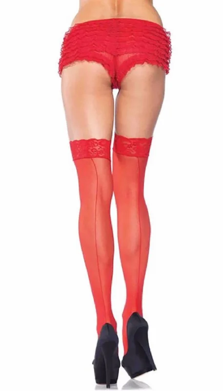 Nipple covers for seamless under blouses-Sheer Lace Top Stocking with Backseam - OS