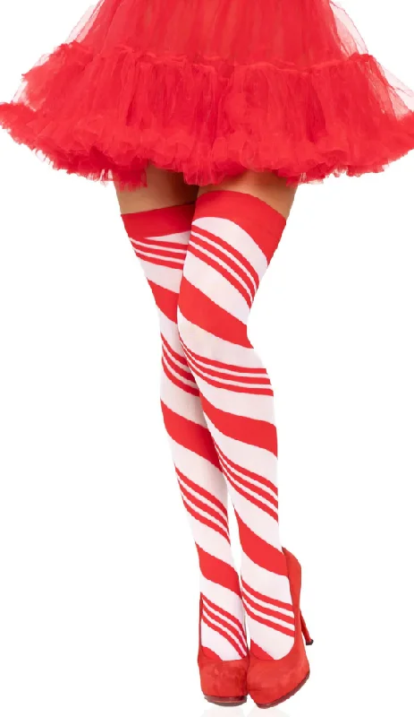 Nipple covers for discreet protection under clothes-Peppermint Striped Thigh Highs
