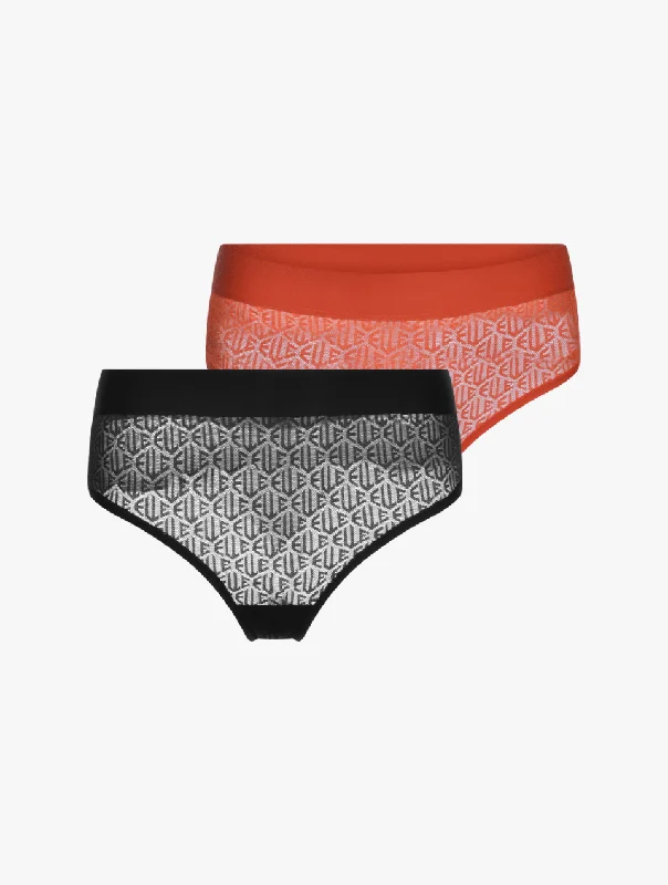 Sexy women's panties for romantic evening-ELLE Icon Lace Thong - Black/Orange - 2 PACK