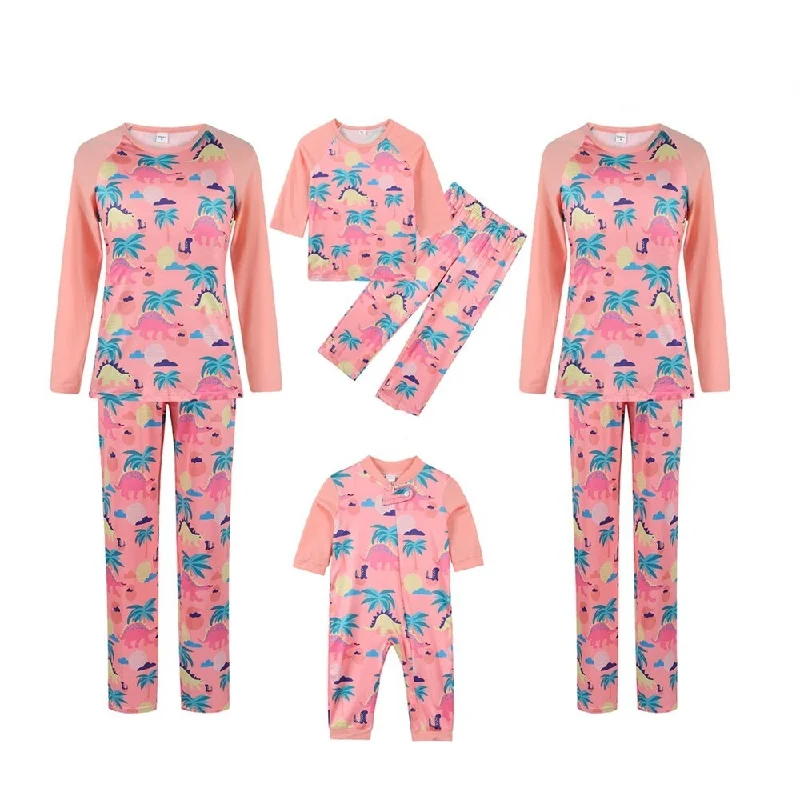 Fun and colorful matching mother and kid same suit-Christmas Beach Dinos Pajama