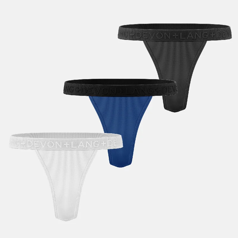 Women's cotton panties for everyday use-Katrina V-Thong - Multi-Packs - Glacier/Obsidian/Pacific Blue