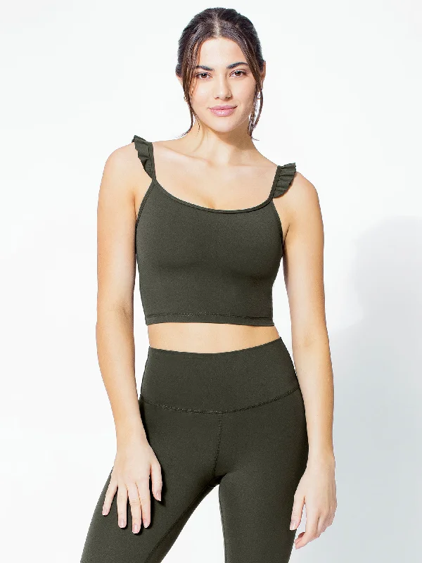 wholesale camisoles bulk pack-RUFFLED SIMPLICITY TANK, DARK GREEN