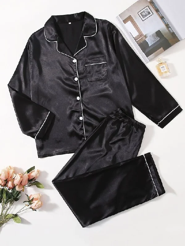 Casual matching mother and kid same suit for hanging out-Royal Black Silk