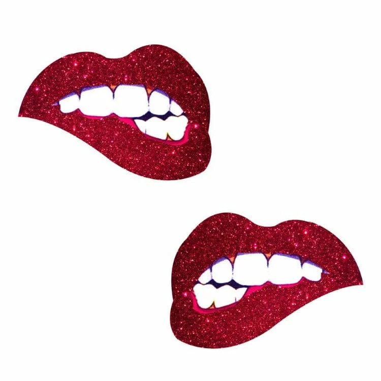 Nipple covers for comfortable support-Freaking Awesome Red Glitter Bite Me Nipztix Pasties