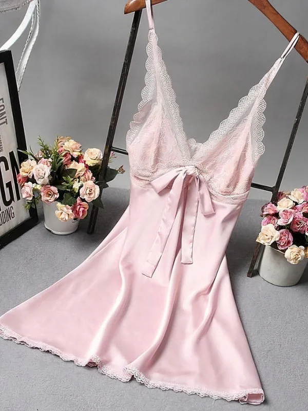 Women's sexy nightwear with modern, seductive cut-Nuisette en Satin avec nœud pour Femme "Rose" Women's sexy nightwear with modern, seductive cut-Nuisette en Satin avec nœud pour Femme "Rose"
