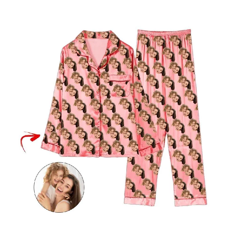 Matching mother and kid same suit for relaxed weekends-Custom Photo Satin Pajamas Happy Mother's Day Champagne