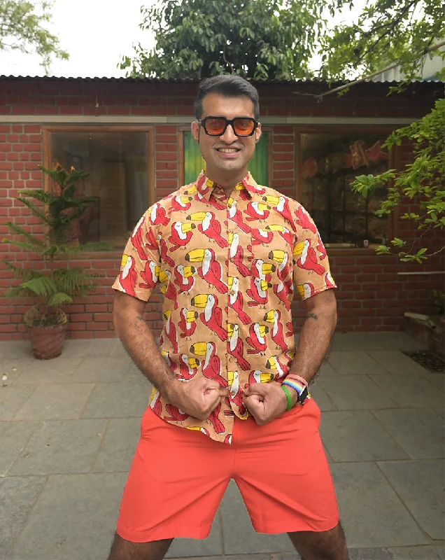 Matching mother and kid same suit with cozy fabrics-Toucan Cotton Men's Half Sleeves Shirt