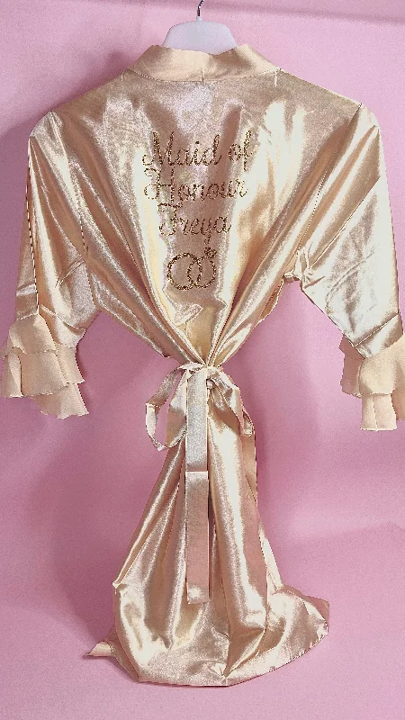 Women's robes with delicate details and soft fabric-Personalised Ruffle Robe | Champagne Discontinued Last Chance To Buy