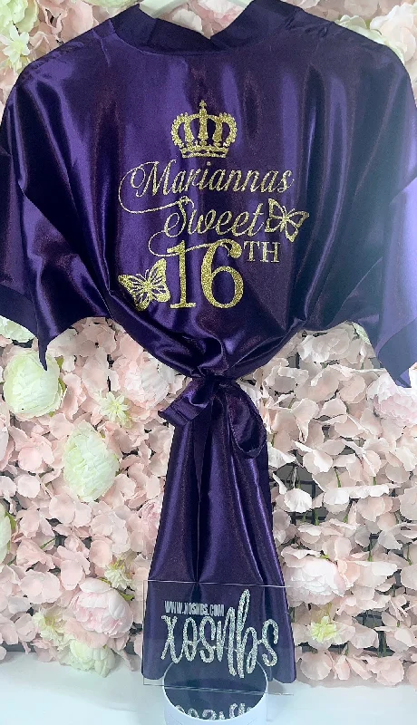 Women's robes with plush texture for winter warmth-Kids | Personalised Satin Robes | Purple