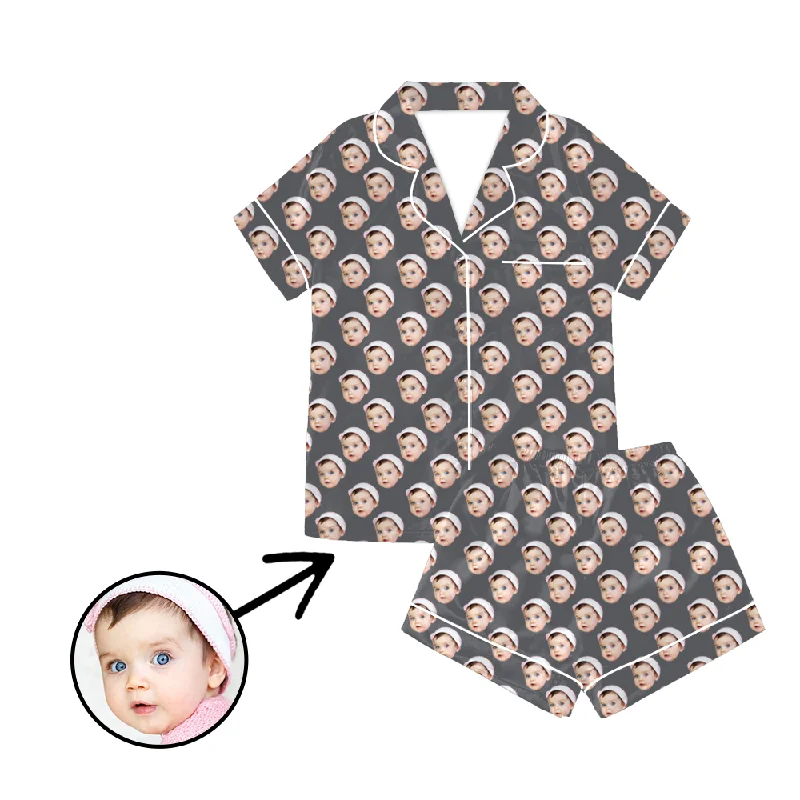 Matching mother and kid same suit for picnics and parks-Custom Photo Satin Pajamas Grey For Summer