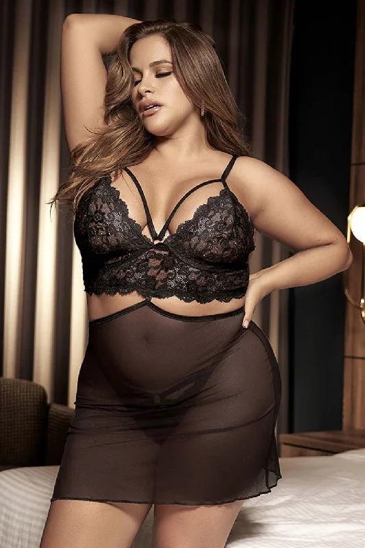 Sexy lingerie for confidence in bed-Mapale 7433X Babydoll and Two Piece Set Color Black