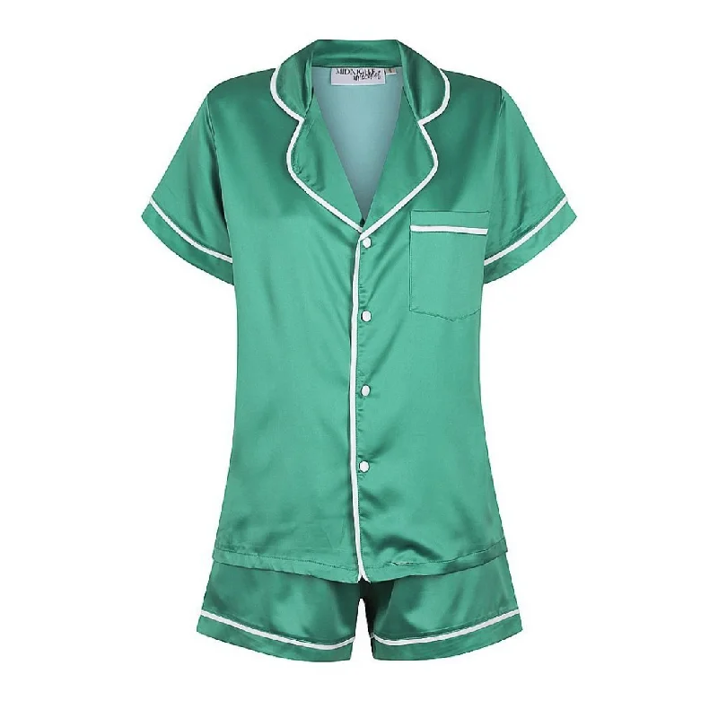 Comfortable and cute mother and kid same suit-Satin Personalised Pyjama Set - Short Sleeve Emerald Green/White Comfortable and cute mother and kid same suit-Satin Personalised Pyjama Set - Short Sleeve Emerald Green/White